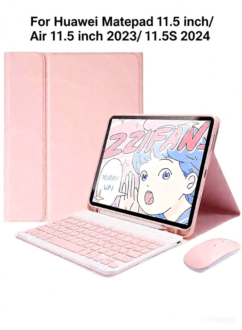 حافظة لوحة مفاتيح ثنائية اللغة لجهاز هواوي ميت باد 11.5 بوصة/إير 11.5 بوصة 2023/ميت باد 11.5S 2024، حافظة جلدية ذكية رفيعة للغاية مع ماوس ولوحة مفاتيح لاسلكية قابلة للفصل - Image 1